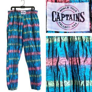Vintage CAPTAINS World Tour Parachute Baggy Pants MC Hammer 80s 90s Tie Dye XL